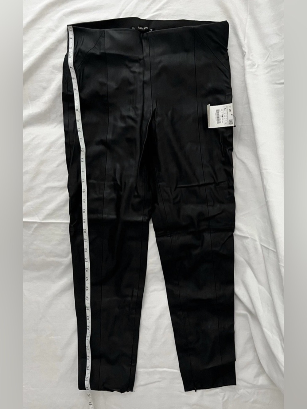 Zara Black Faux Leather Leggings Size L Side Zipper Ankle Zips